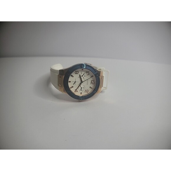 Vintage Guess Wristwatch Watch Womens Rose Gold Tone Blue White Band U0564L1 - Picture 11 of 12